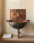 Oxidized Copper Wall mounted Bathroom Sink With Mixer Faucet