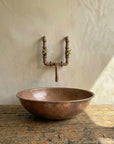 Round Copper Vessel Bathroom Sink, Vessel Hammered Copper Sink