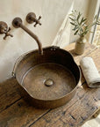 Rustic Brass Hammered Round Bathroom Sink, Aged Brass Vessel sink for bathroom