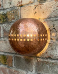 Hammered Copper Globe Wall Sconce – Square Cutout Rustic Light