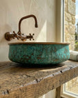 Handmade Copper Patina Bathroom Vessel Sink ,Round Vessel sinks for bathroom