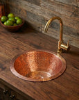 Copper Round Bar Sink, Hammered Copper Round Drum Bar Sink Including Drain