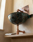 Oxidized Copper Wall mounted Bathroom Sink With Mixer Faucet