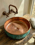 Handmade Copper Patina Bathroom Vessel Sink ,Round Vessel sinks for bathroom