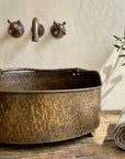 Rustic Brass Hammered Round Bathroom Sink, Aged Brass Vessel sink for bathroom