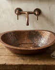 Aged Copper Vessel sink Bathroom, Hammered Oval Bathroom Sink
