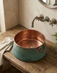 Bucket Vessel Sink Green patina Copper Bathroom Sink with Handles