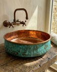 Handmade Copper Patina Bathroom Vessel Sink ,Round Vessel sinks for bathroom