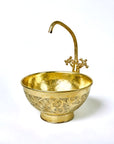 Engraved Brass Bathroom Vessel Sink, Round brass wash basin
