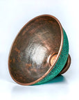 Handcrafted Hammered Copper Sink Vessel, Green Patina Round Countertop Basin