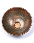 Handcrafted Hammered Copper Sink Vessel, Green Patina Round Countertop Basin