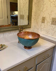 Oxidized Copper vessel sink Bathroom, Green Copper Wash Basin Sink Bathroom