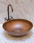 Round Copper Vessel Bathroom Sink, Vessel Hammered Copper Sink