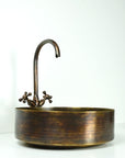 Rustic Brass round Vessel sink with Oil rubbed bronze Faucet
