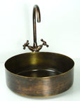 Rustic Brass round Vessel sink with Oil rubbed bronze Faucet