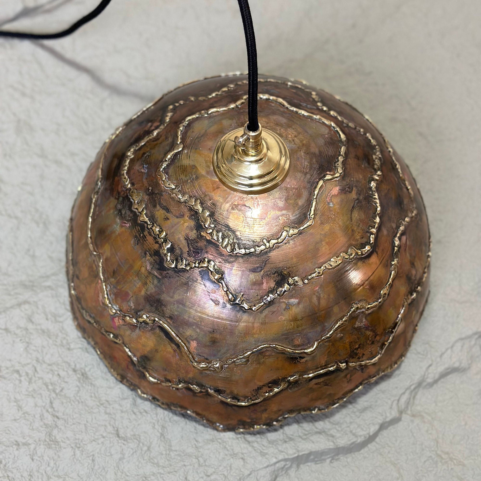 Rustic Copper pendant light - Farmhouse Copper Pendant Light with Brass lines