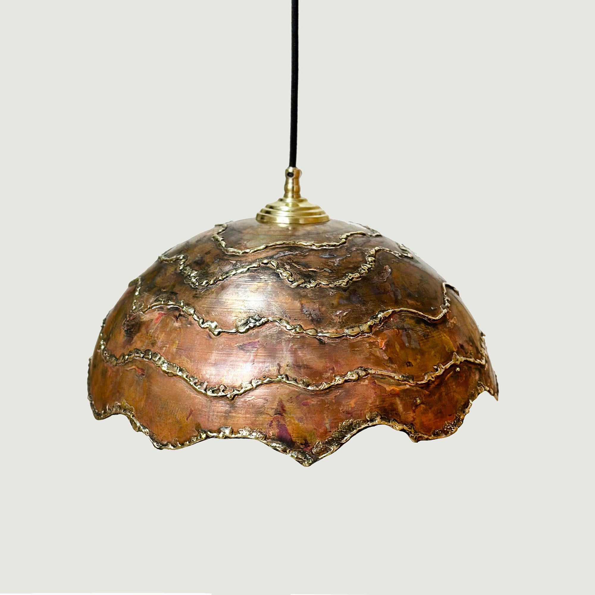Rustic Copper pendant light - Farmhouse Copper Pendant Light with Brass lines