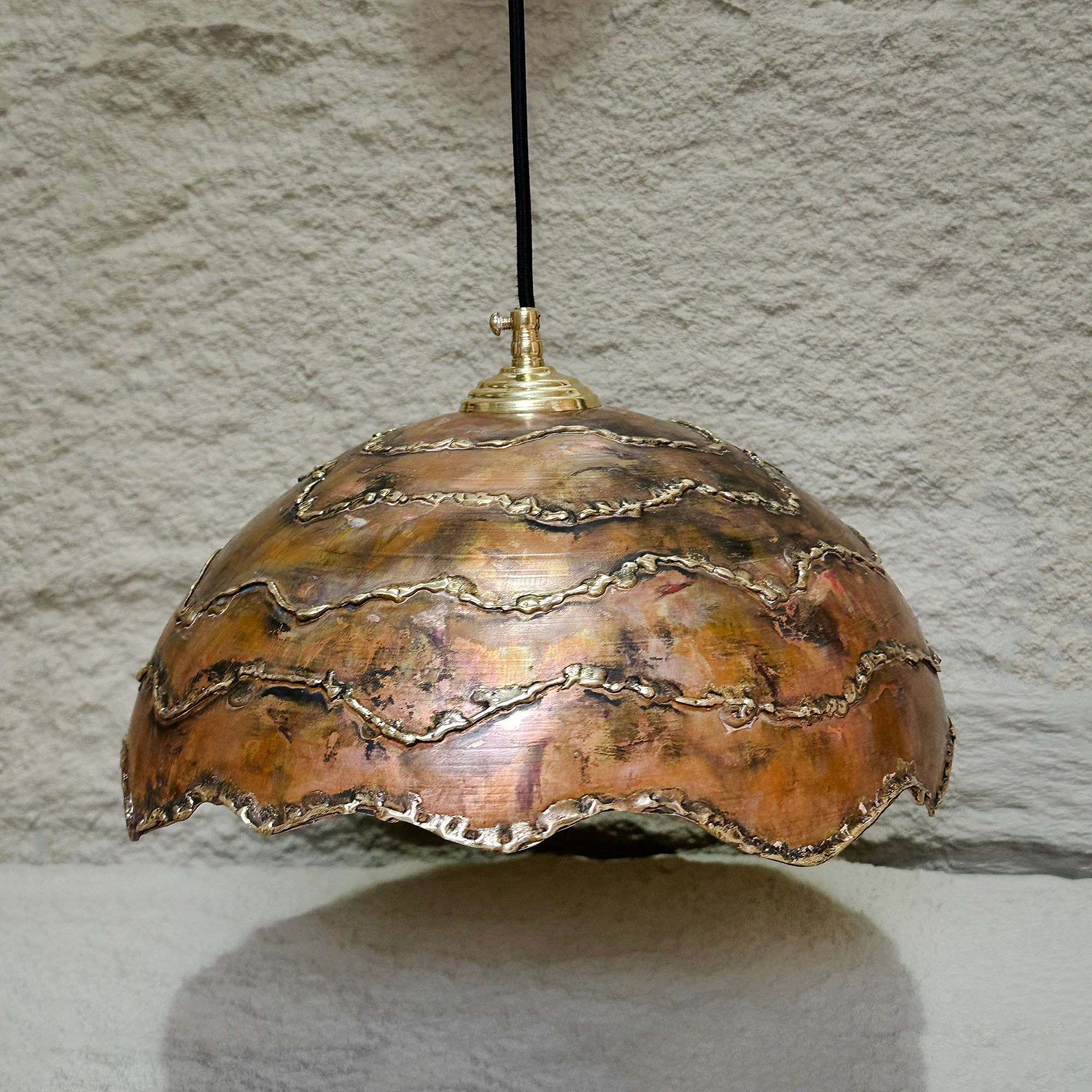 Rustic Copper pendant light - Farmhouse Copper Pendant Light with Brass lines