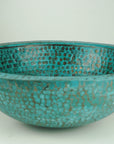 Rustic Green Patina Drop in Sink, Hammered Copper Bathroom Vanity Sink Top Mount