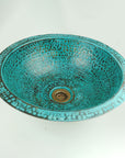 Rustic Green Patina Drop in Sink, Hammered Copper Bathroom Vanity Sink Top Mount