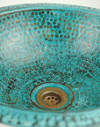 Rustic Green Patina Drop in Sink, Hammered Copper Bathroom Vanity Sink Top Mount