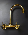 Solid Brass Wall Mount Kitchen Sink Faucet, Vintage Wall Mount Kitchen Sink Faucet