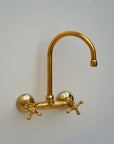 Solid Brass Wall Mount Kitchen Sink Faucet, Vintage Wall Mount Kitchen Sink Faucet
