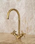 Solid brass Gooseneck faucet, Unlacquered Brass Bathroom Faucet