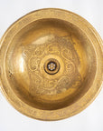 Unlacquered Brass Engraved Bathroom Sink, Solid Brass Drop in Sink