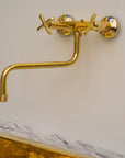 Unlacquered Brass Kitchen Faucet, Handcrafted Brass Wall Mounted Kitchen Faucet