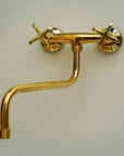 Unlacquered Brass Kitchen Faucet, Handcrafted Brass Wall Mounted Kitchen Faucet