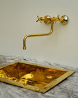 Unlacquered Brass Kitchen Faucet, Handcrafted Brass Wall Mounted Kitchen Faucet