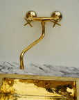 Unlacquered Brass Kitchen Faucet, Handcrafted Brass Wall Mounted Kitchen Faucet