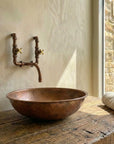 Round Copper Vessel Bathroom Sink, Vessel Hammered Copper Sink