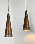 Vintage Oxidized Copper Cone Pendant Light – Rustic Handmade Ceiling Fixture