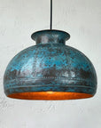 Blue Patina Copper Dome Pendant – Handmade Oxidized Ceiling Light
