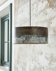 Oxidized Copper Drum Pendant – Handmade Patina Ceiling Light
