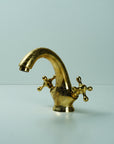 Solid Brass Faucet Bathroom Sink, Engraved Single Hole Brass Vanity Faucet