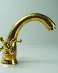 Solid Brass Faucet Bathroom Sink, Engraved Single Hole Brass Vanity Faucet