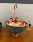Wash Basin Bathroom Sink, Green Patina Round Copper Vessel Sink