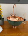 Wash Basin Bathroom Sink, Green Patina Round Copper Vessel Sink
