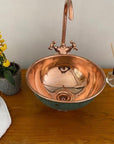 Wash Basin Bathroom Sink, Green Patina Round Copper Vessel Sink