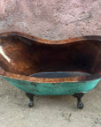 Copper Green Patina Soaking Tub, Copper Clawfoot Bathtub With Black Solid Brass Feet.