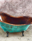 Copper Green Patina Soaking Tub, Copper Clawfoot Bathtub With Black Solid Brass Feet.