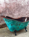 Copper Green Patina Soaking Tub, Copper Clawfoot Bathtub With Black Solid Brass Feet.