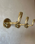 Set of 3 Unlacquered Brass Wall Hooks- Handcrafted Coat Hanger-Towel Hook for Bathrooms & Kitchens