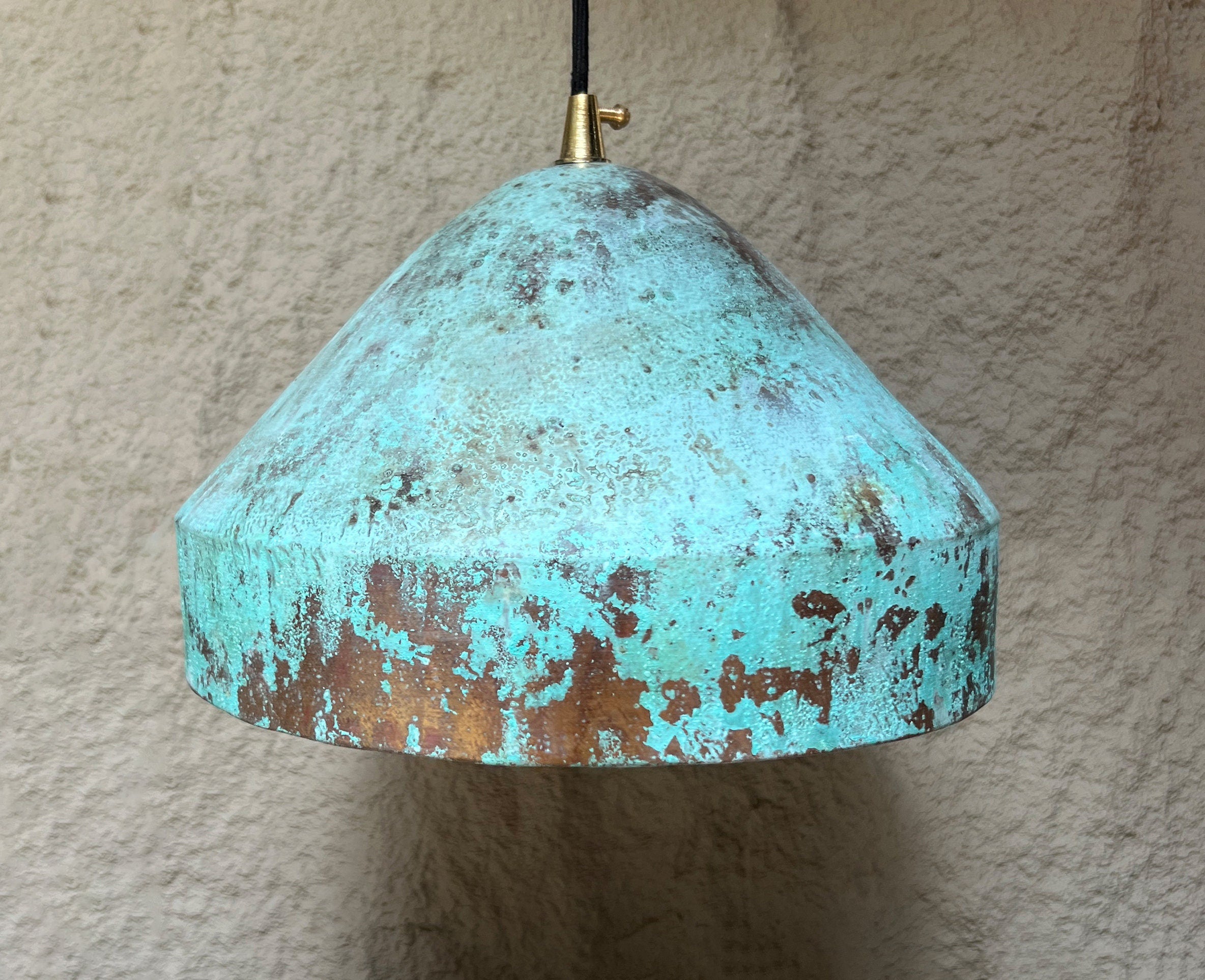 Oxidized Copper Pendant – Green Patina Island Light