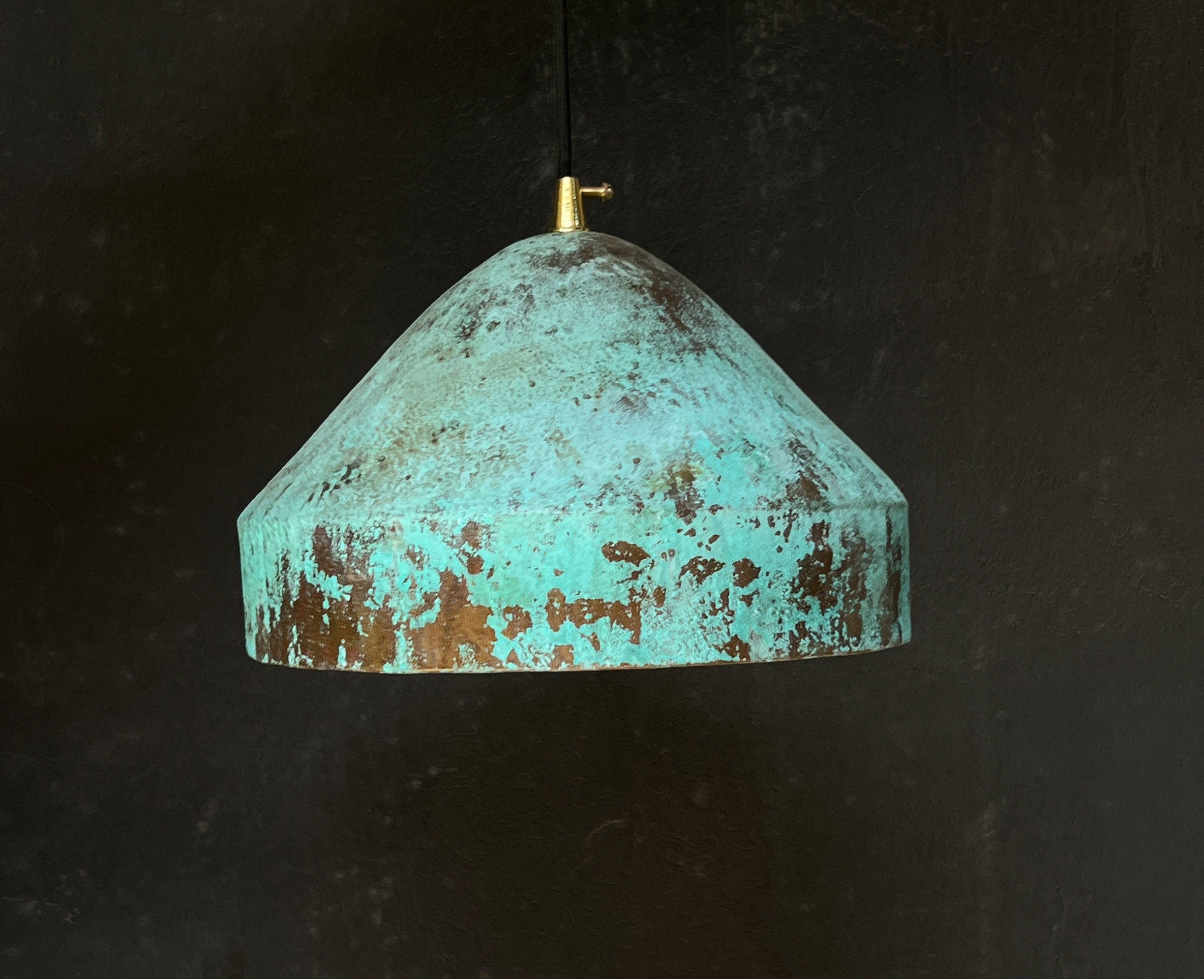 Oxidized Copper Pendant – Green Patina Island Light