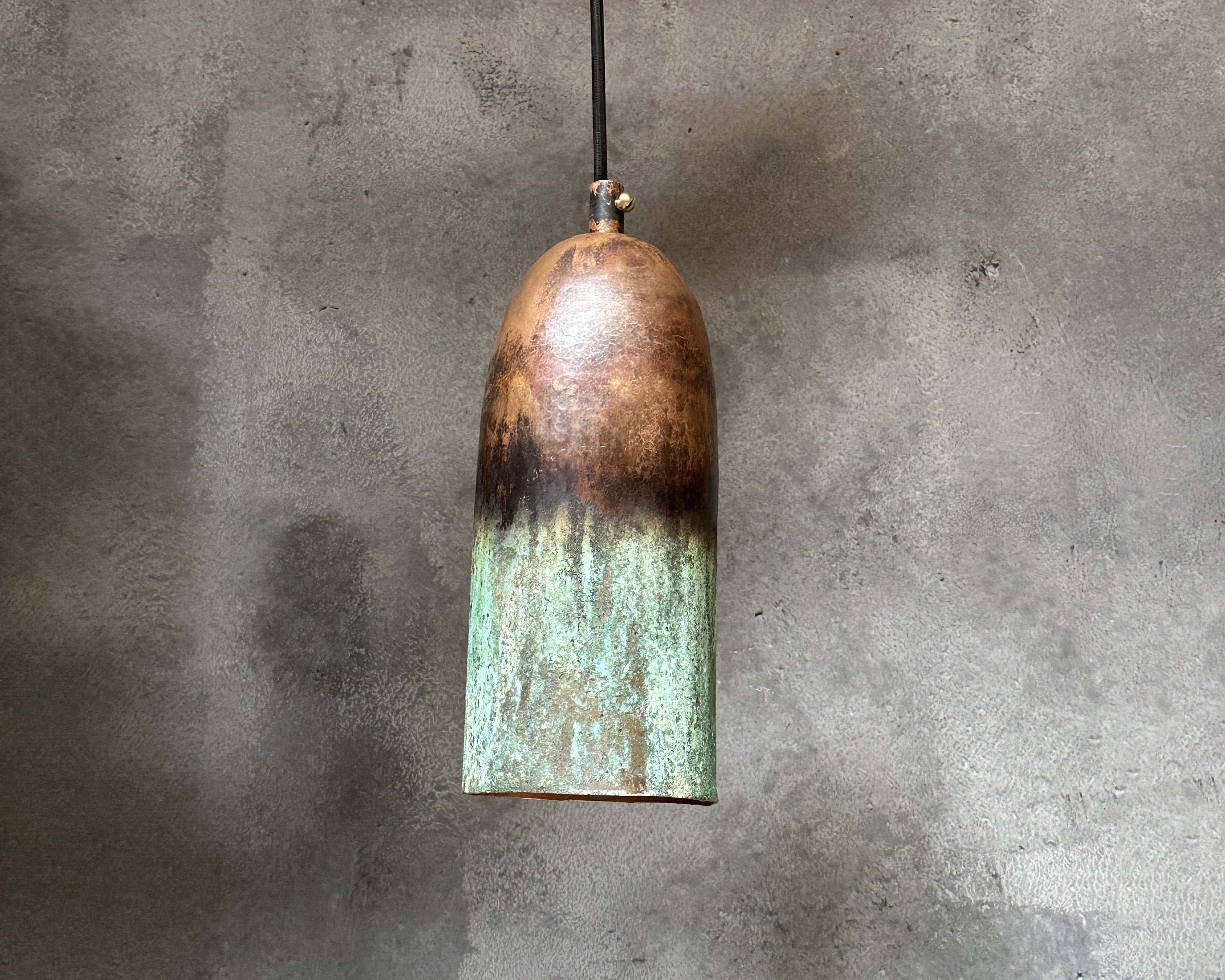 Set of 3 Copper Pendant Lights – Green Patina Finish