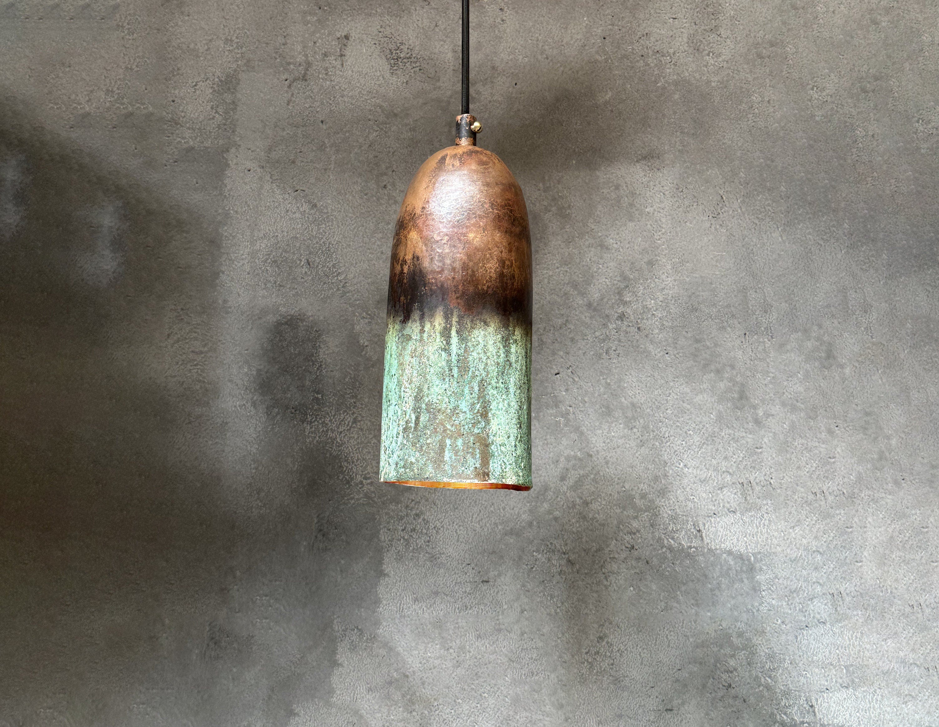 Set of 3 Copper Pendant Lights – Green Patina Finish